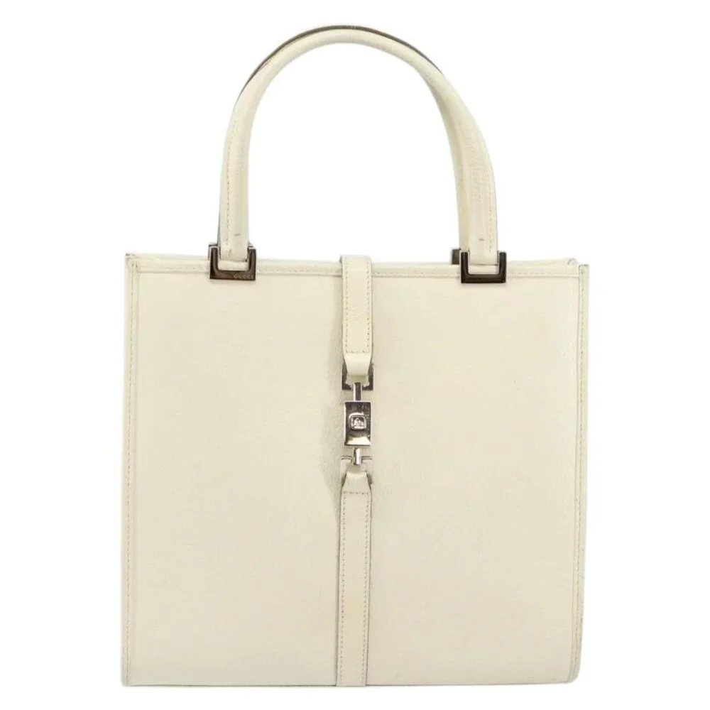 GUCCI Jackie Hand Bag Leather White Silver - Picture 2 of 16
